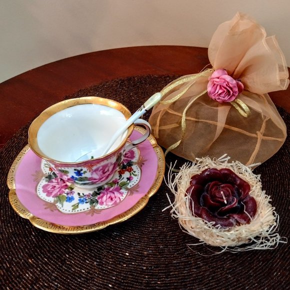 TEA TIME ~ Vintage Tea Cup w/Rose Candle ~ Tea Spoon & Tea Cup Print (Mat~Frame) - Picture 3 of 16